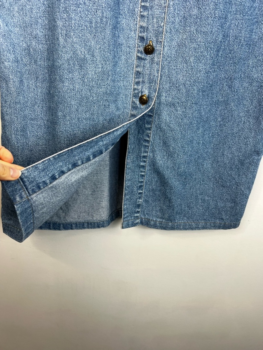 Vintage 90s cotton denim button front minimalist straight jean midi skirt 10 - Picture 8 of 12